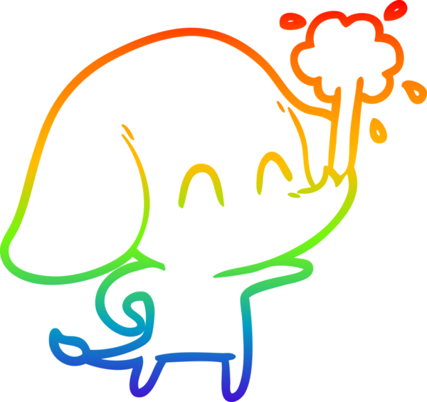 Gökkuşağı gradyan çizgisi insan tarafından çizilmiş su püskürten şirin bir fil çizimi.