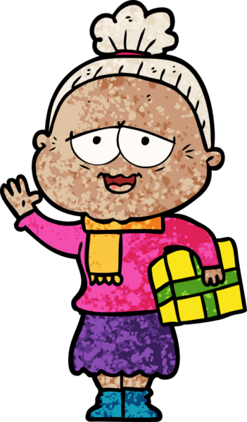 Bir insan tarafından çizilmiş mutlu yaşlı kadın çizgi filmi.