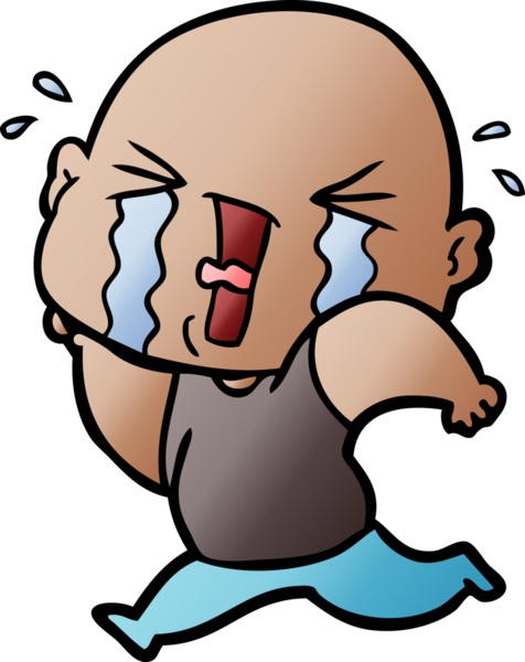 Bir insan tarafından çizilmiş ağlayan kel bir adam.