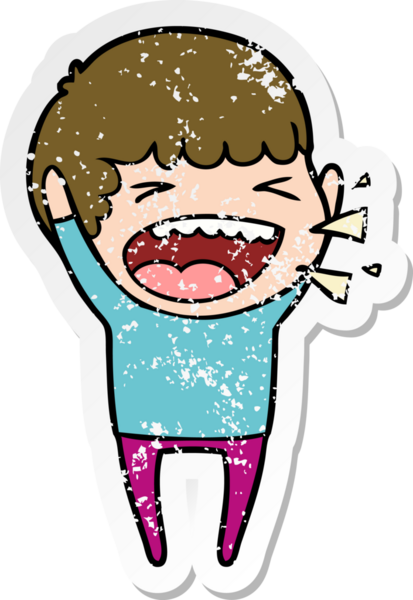 Bir insan tarafından çizilmiş gülen bir karikatür çıkartması.