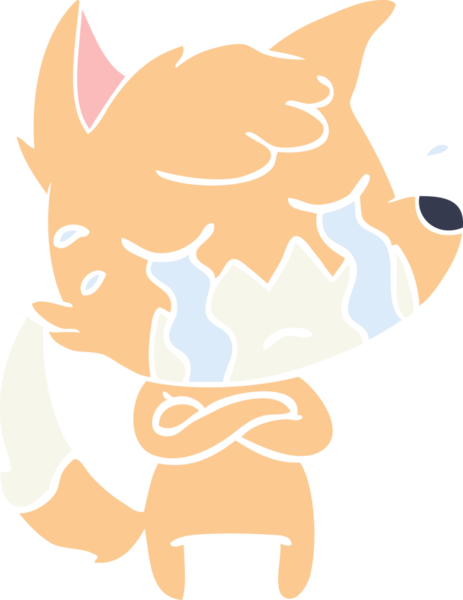 Bir insan tarafından çizilmiş ağlayan tilki düz renkli çizgi film