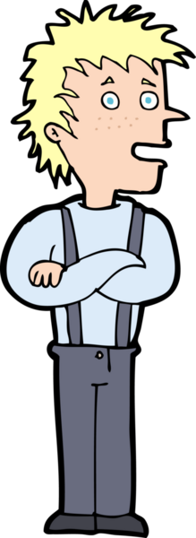 Bir insan tarafından çizilmiş kolları katlanmış çizgi film çocuğu.