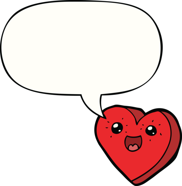 Bir insan tarafından çizilmiş konuşma balonu olan kalp çizgi film karakteri.