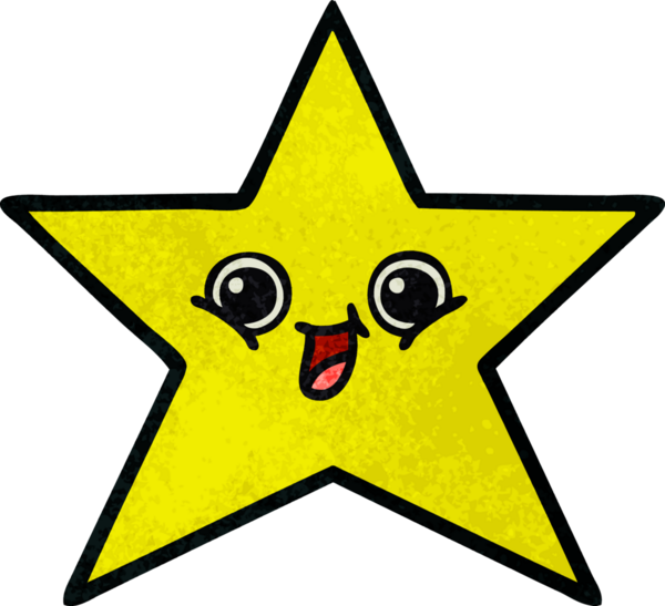 Bir insan tarafından çizilmiş altın yıldızın retro grunge desenli karikatürü