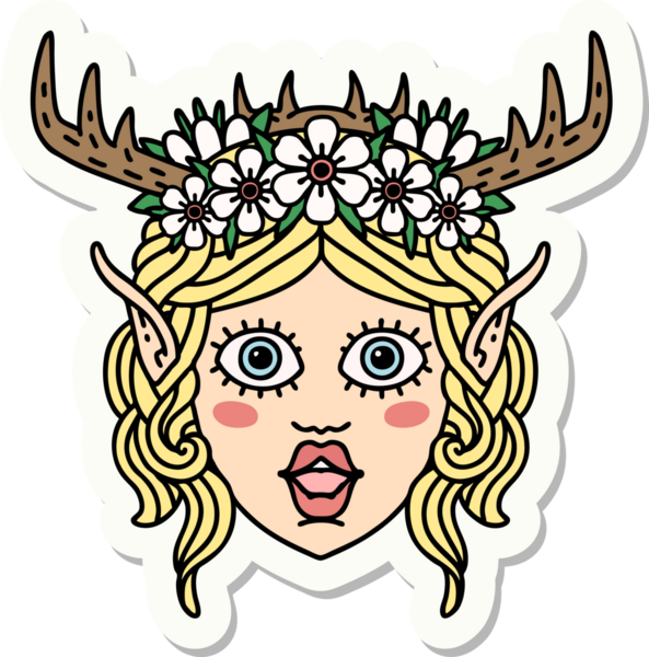 Bir insan tarafından çizilmiş bir Elf Druid karakterinin çıkartması.