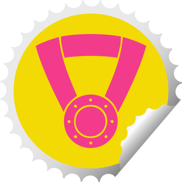 Bir insan tarafından çizilmiş altın madalyanın dairesel kabuk soyma etiketi.