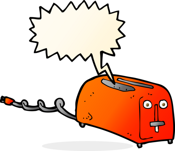 bir insan tarafından çizilmiş konuşma balonlu bir tost makinesi.