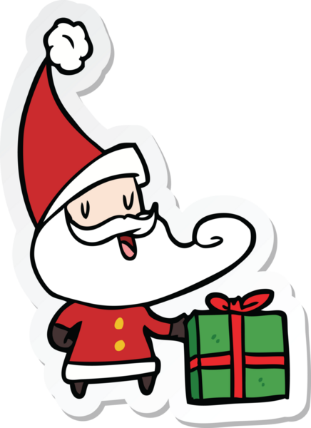 Bir insan tarafından çizilmiş Noel Baba çizgi filminin çıkartması.