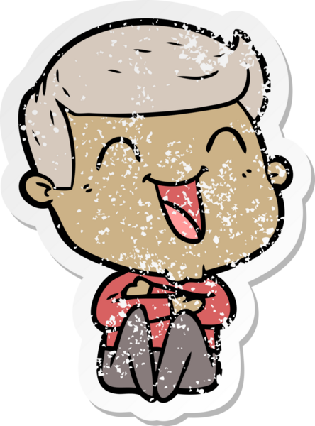 Bir insan tarafından çizilmiş gülen karikatür adamın sıkıntılı çıkartması.