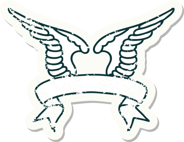 Bir insan tarafından çizilmiş bir kanadın bayrağıyla eski bir etiket