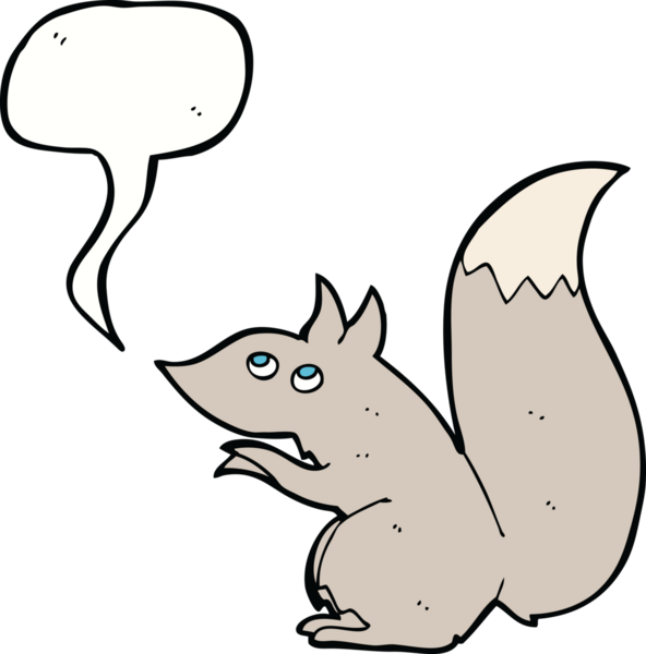 Bir insan tarafından çizilmiş konuşma balonlu bir sincap.