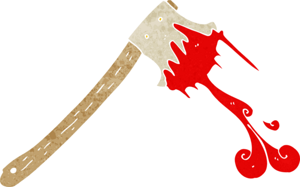 Bir insan tarafından çizilmiş kanlı balta.