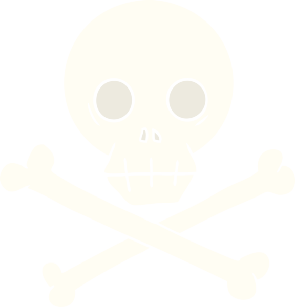 Bir insan tarafından çizilmiş düz renk karikatür kafatası ve çapraz kemikler