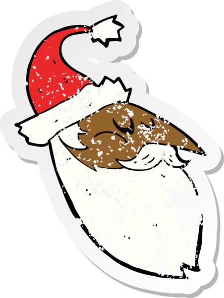 Bir insan tarafından çizilmiş karikatür Noel Baba yüzünün gerilimli retro yapıştırması