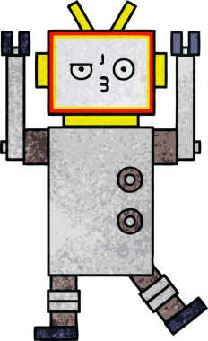 Bir insan tarafından çizilmiş bir robotun retro grunge dokusu