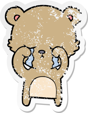 Bir insan tarafından çizilmiş ağlayan çizgi film ayısının sıkıntılı çıkartması.