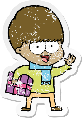 Bir insan tarafından çizilmiş mutlu bir çizgi film çocuğunun sıkıntılı çıkartması.