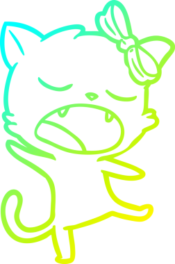 Bir insan tarafından çizilmiş şarkı söyleyen bir çizgi film kedisinin soğuk eğimli çizimi