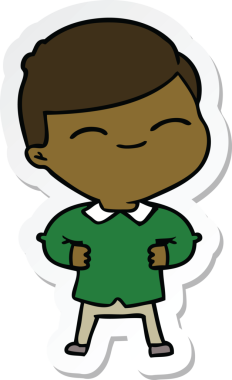 Bir insan tarafından çizilmiş gülümseyen bir çocuğun çıkartması.