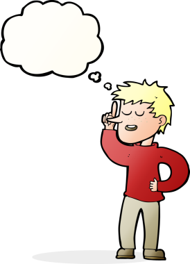 Bir insan tarafından çizilmiş düşünce baloncuğu fikri olan çizgi film adamı.