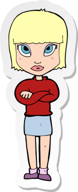 Bir insan tarafından çizilmiş çapraz kollu bir karikatür kadının çıkartması.