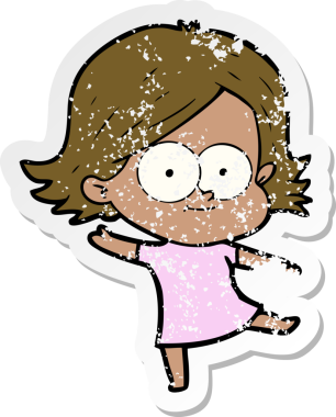 Bir insan tarafından çizilmiş mutlu bir çizgi film kızının sıkıntılı çıkartması.