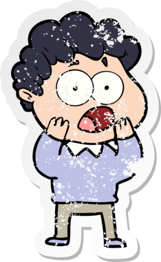 Bir insan tarafından çizilen şaşkınlık içinde soluk soluğa kalmış bir çizgi film karakterinin sıkıntılı çıkartması.