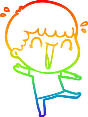 Gökkuşağı gradyan çizgisi bir insan tarafından çizilmiş gülen bir karikatür adamın çizimi