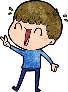 Bir insan tarafından çizilmiş gülen karikatür adam.