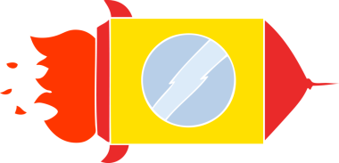 Bir insan tarafından çizilmiş düz renk çizgi film uzay roketi