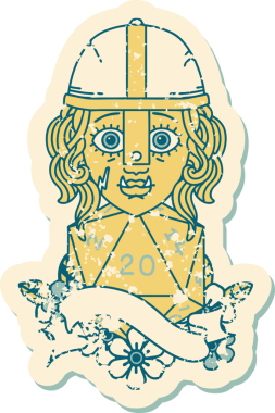 Retro Dövme Biçimi Bir insan tarafından çizilmiş 20 zarlı yarı ork savaşçı karakteri