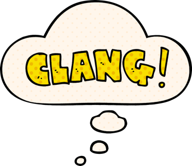 Çizgi roman tarzında bir insan tarafından çizilmiş düşünce baloncuğu ile çınlayan çizgi film kelimesi.