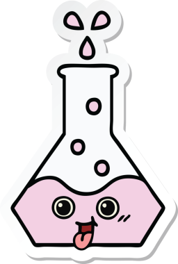 Bir insan tarafından çizilmiş sevimli bir karikatür bilim şişesinin etiketi.