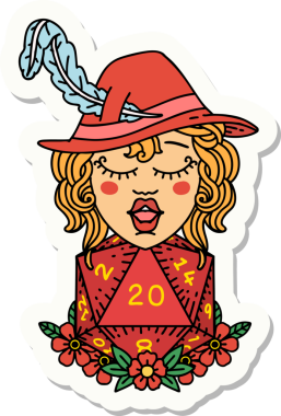 Bir insan şairin çıkartması. Bir insan tarafından çizilmiş doğal 20 zarlı.