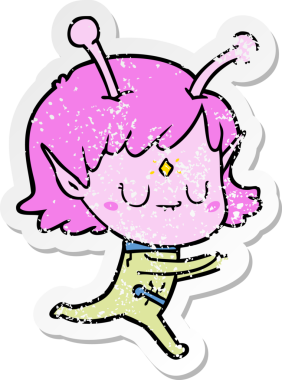 Bir insan tarafından çizilmiş uzaylı bir kızın sıkıntılı çıkartması.