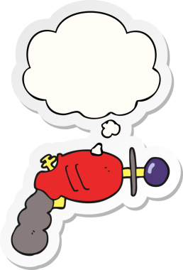 Düşünce baloncuklu çizgi film ışın tabancası insan tarafından çizilmiş bir çıkartma.