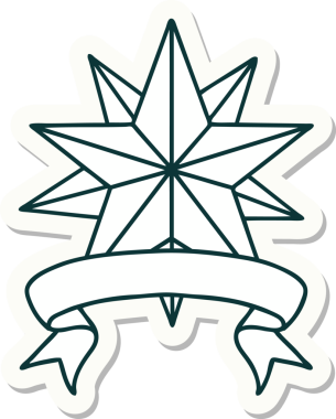 Bir insan tarafından çizilmiş bir yıldızın pankartına sahip dövme stili.