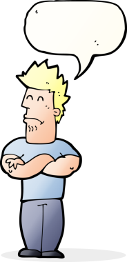 Bir insan tarafından çizilmiş konuşma balonlu somurtkan bir adam.