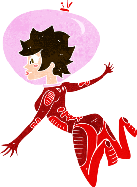 Bir insan tarafından çizilmiş uzay kadını.