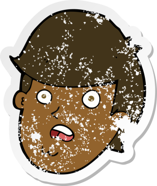 Bir insan tarafından çizilmiş koca çeneli bir çizgi film karakterinin gerilimli çıkartması.