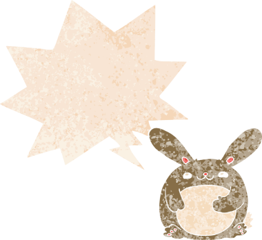 Konuşma baloncuğu olan çizgi film tavşanı bir insan tarafından çizilmiş dertli retro tarzı