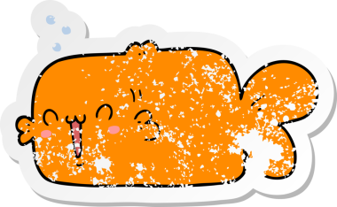 Bir insan tarafından çizilmiş karikatür balığının sıkıntılı çıkartması.