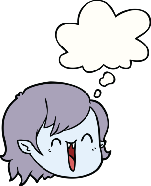 Bir insan tarafından çizilmiş düşünce balonlu vampir kız yüzü.