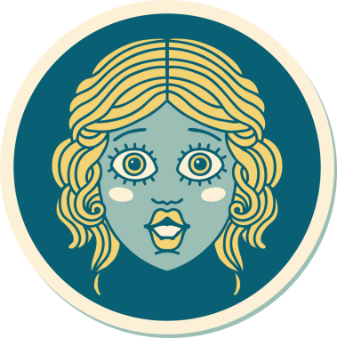 Bir insan tarafından çizilmiş geleneksel kadın yüzü stili dövme çıkartması.