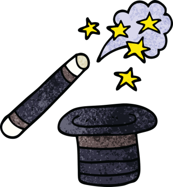 Karalama sihirbazları bir insan tarafından çizilmiş şapka ve değnek.