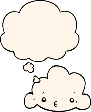 Bir insan tarafından çizilmiş çizgi roman tarzında düşünce baloncuğu olan şirin bir çizgi film bulutu.