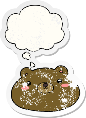 Düşünce baloncuğu olan çizgi film ayısı bir insan tarafından çizilmiş yıpranmış bir çıkartma.