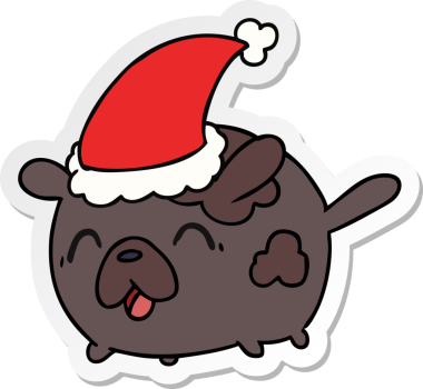 Bir insan tarafından çizilmiş kawaii köpeğinin el çizimi Noel çıkartması.