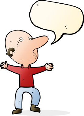 Bir insan tarafından çizilmiş konuşma balonlu orta yaşlı adam.