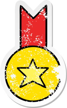 Bir insan tarafından çizilmiş şirin bir altın madalyanın sıkıntılı çıkartması.